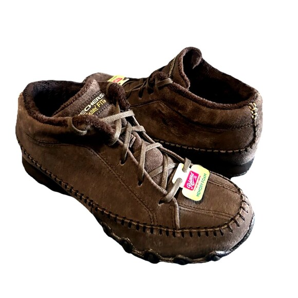 Skechers Bikers Totem Pole Chukka Boots Brown Suede Faux Fur Lined  Womens Sz 7 - Picture 2 of 13